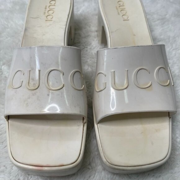 GUCCI Women's White Heeled Square Toe Slide Sandals Shoes Size 39 - Picture 2 of 16